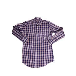 Peter Millar Plaid Button Down Shirt Mens Medium Blue Brown Long Sleeve NWOT